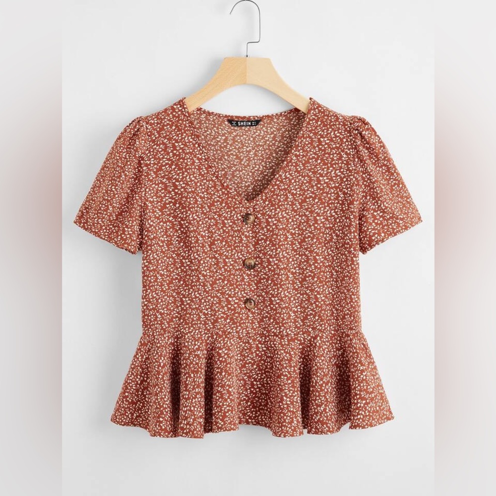 SHEIN Ditsy Floral Print Button Front Smock Top, Size XS extra small